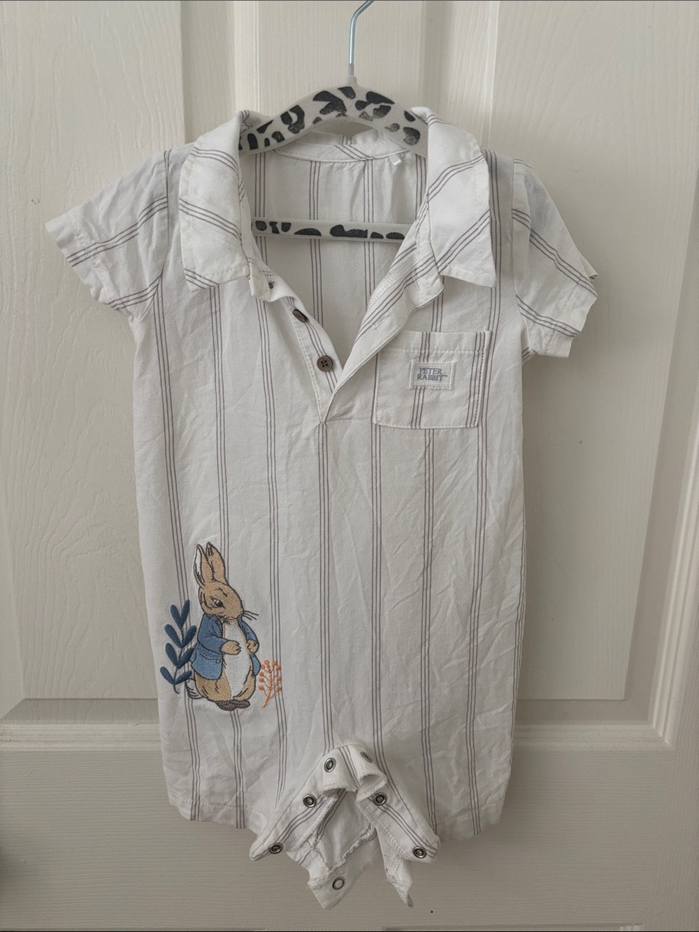 Kids White Striped Peter Rabbit One-Piece Bodysuit